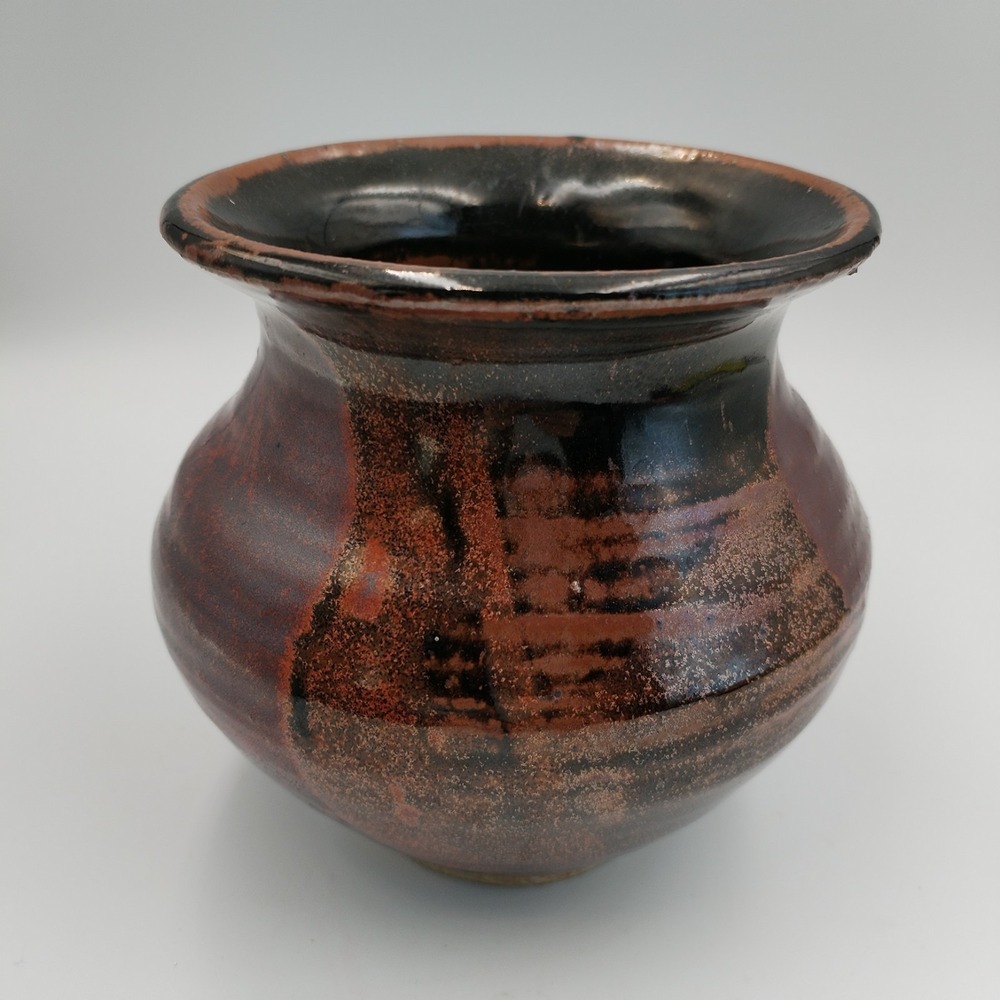 Vtg Studio Art Pottery Vase Bob Appleman 97 Red Black Glaze Hand Thrown 5.5"